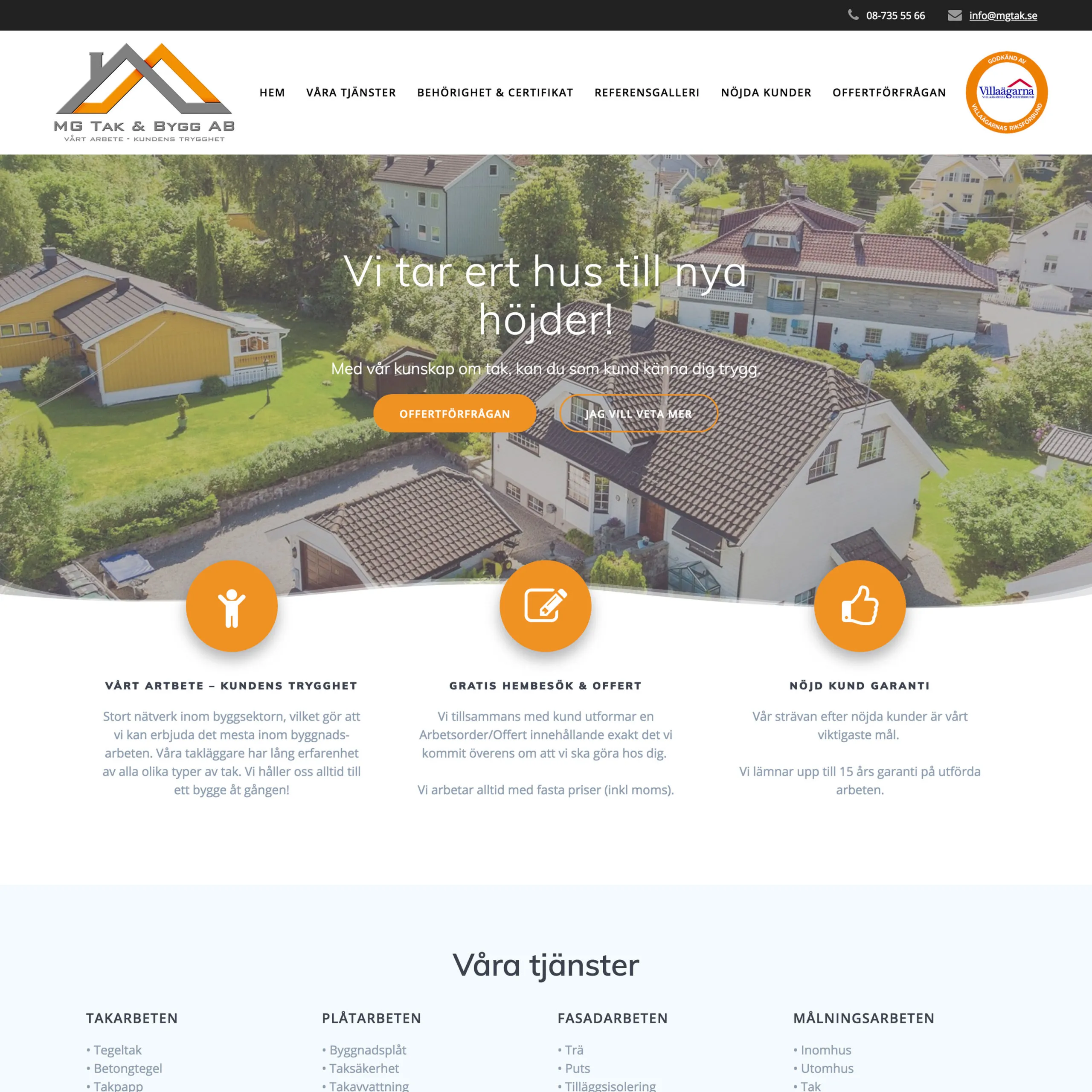 Webbdesign för MG Tak & Bygg